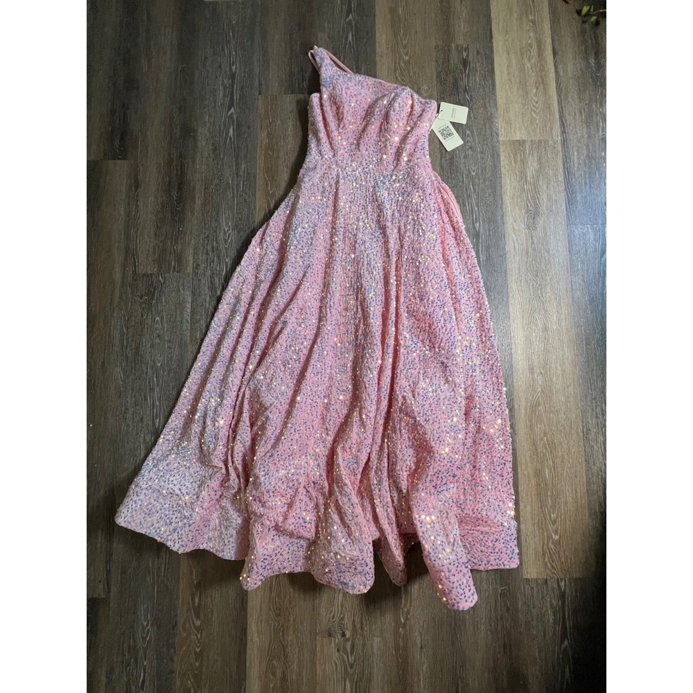Stacees Sequin One Shoulder Gown Womens 10 Blushing Pink New Formal Dress S8352P